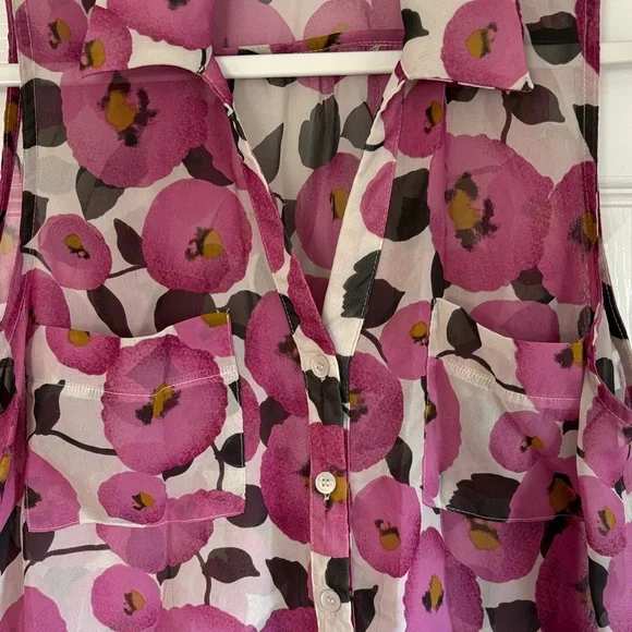 Lush Pink Floral Sleeveless Sheer Blouse - Picture 4 of 4